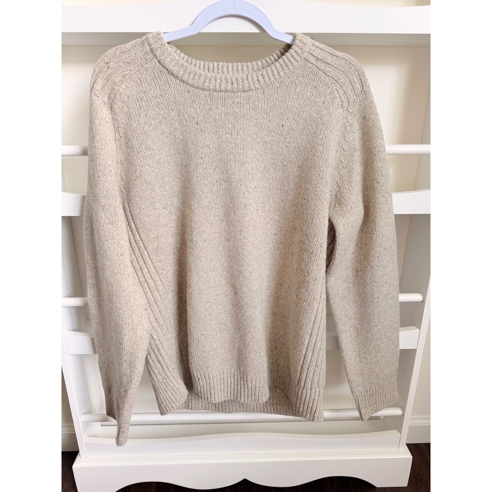 LL Bean Mens Lambswool Crewneck Sweater Oatmeal Beige Heather M 525906